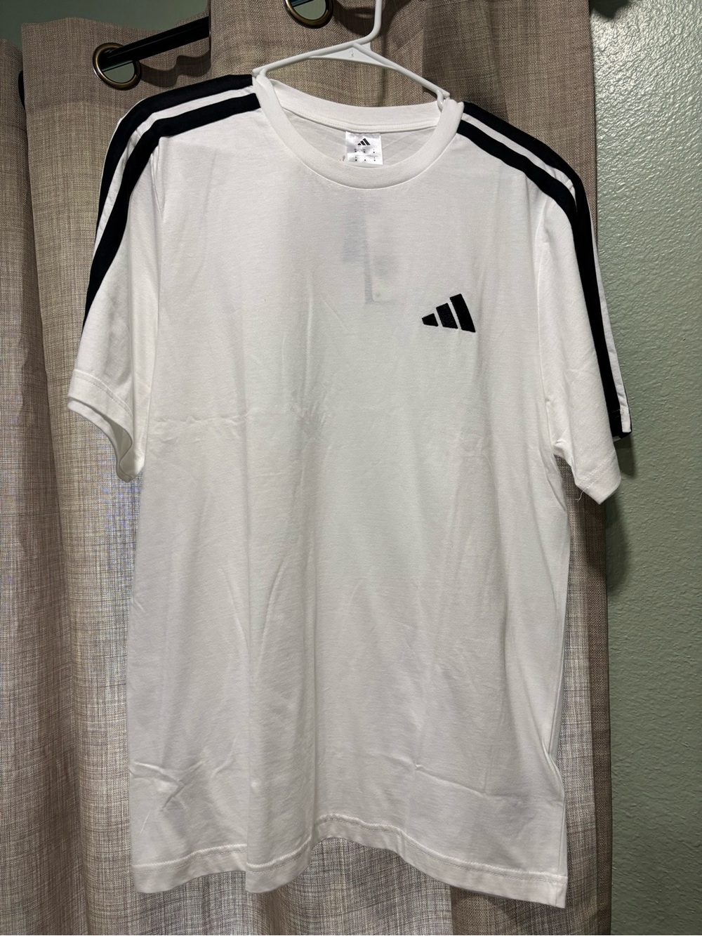 adidas White Short-Sleeve Tee with Black Shoulder Stripes